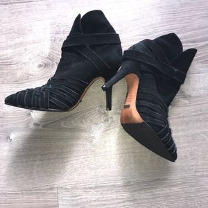 Schutz Black Ankle Suede Heel Booties